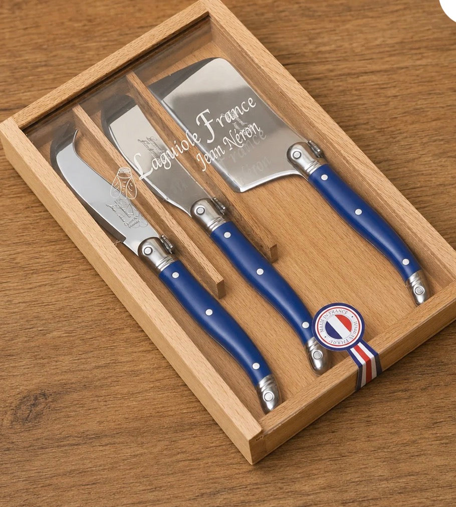 French mini cheese utensil set blue Laguiole