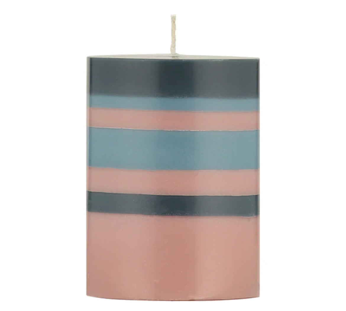 Small Stripped Candle, Old Rose, Indigo & Pompadour