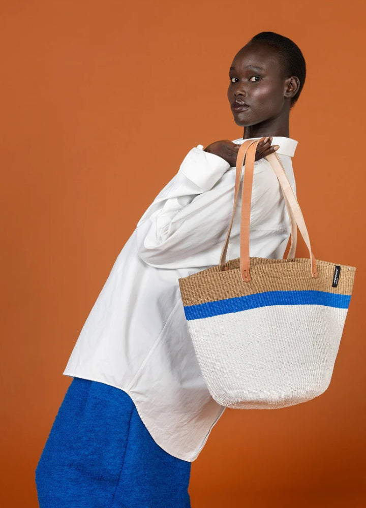 Shopper basket/ white with blue stripe