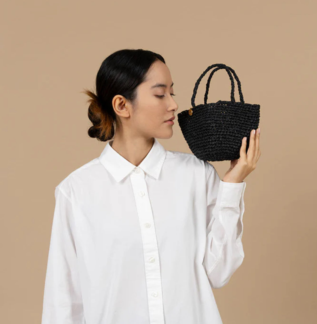 Crocheted black basket xxs