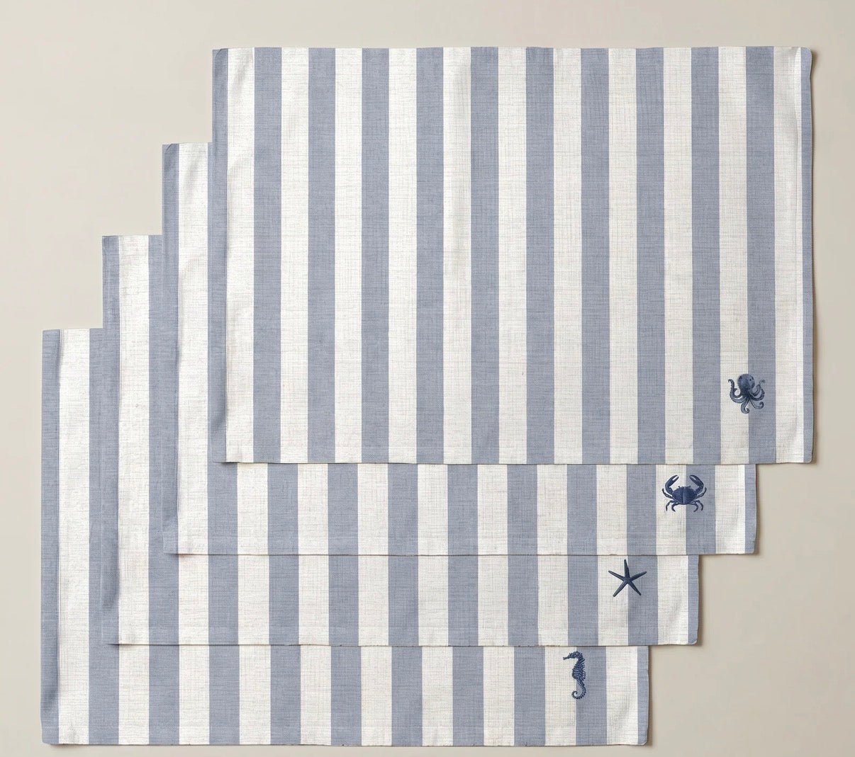 Coated blue stripe placemats