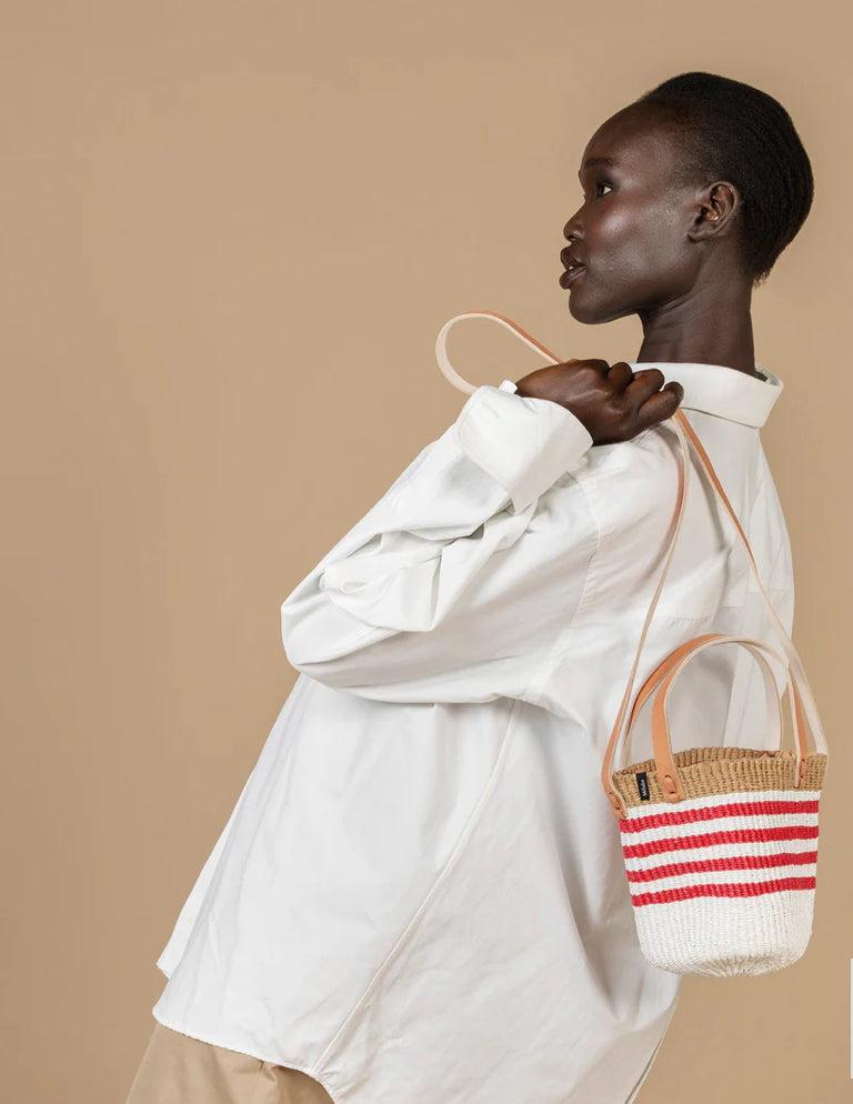 Shopper basket thin stripe red XS
