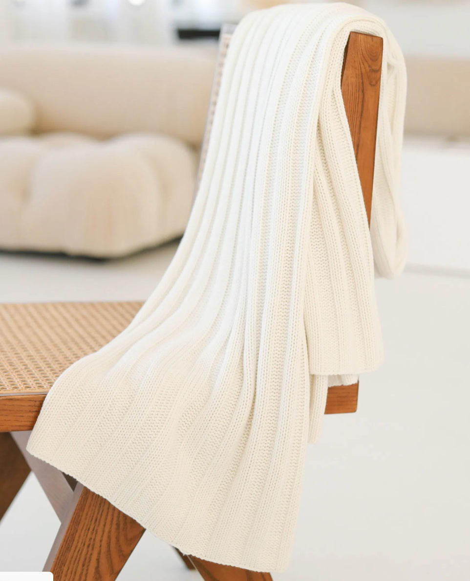 Cotton cashmere chunky rib throw