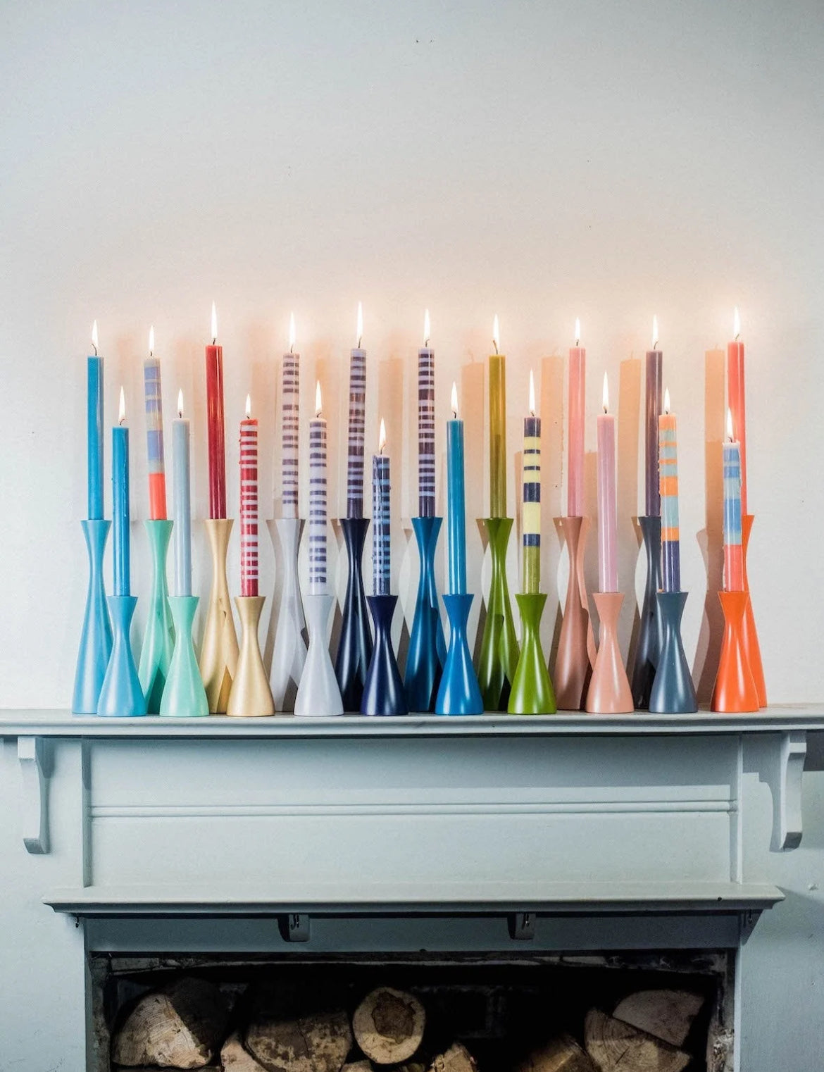 Stripped Eco Dinner Candle, Opaline, Pompadour & Rust