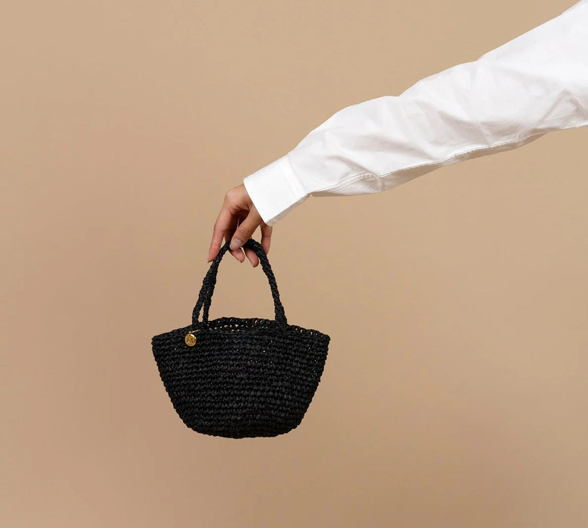 Crocheted black basket xxs