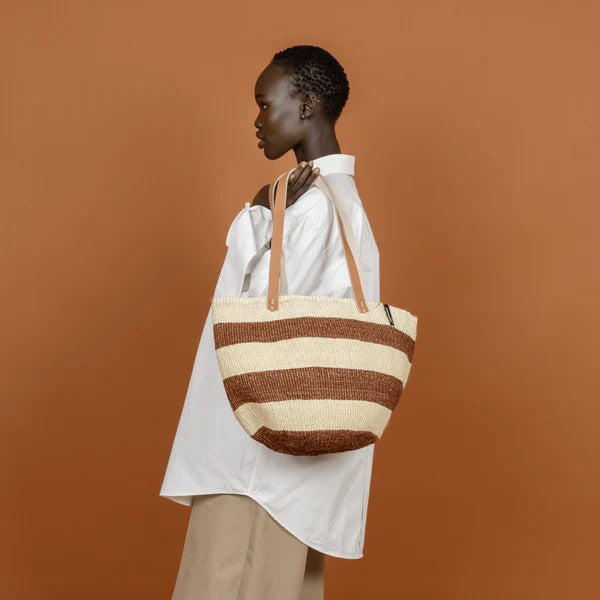 Shopper Basket | Thick Brown and White Stripes