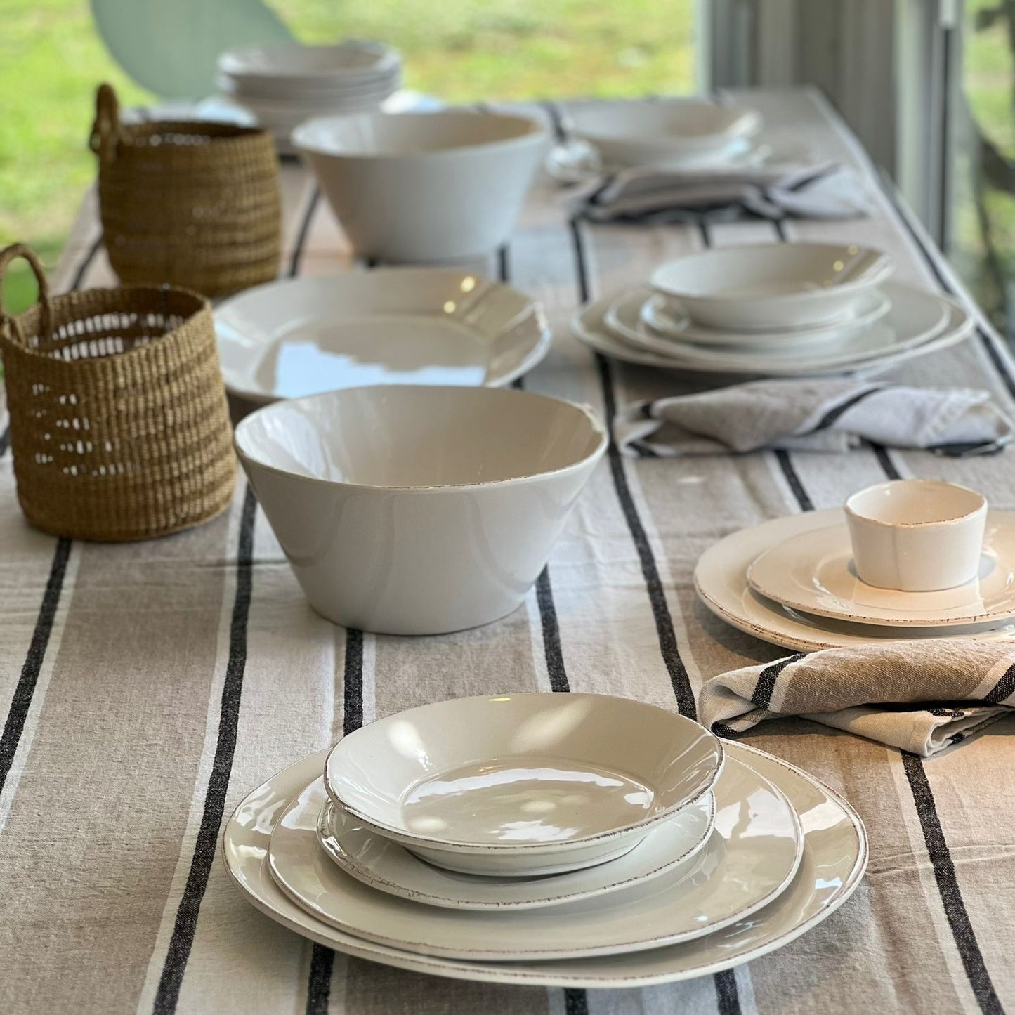 Linen Tablecloth | Thick Stripes Seafoam
