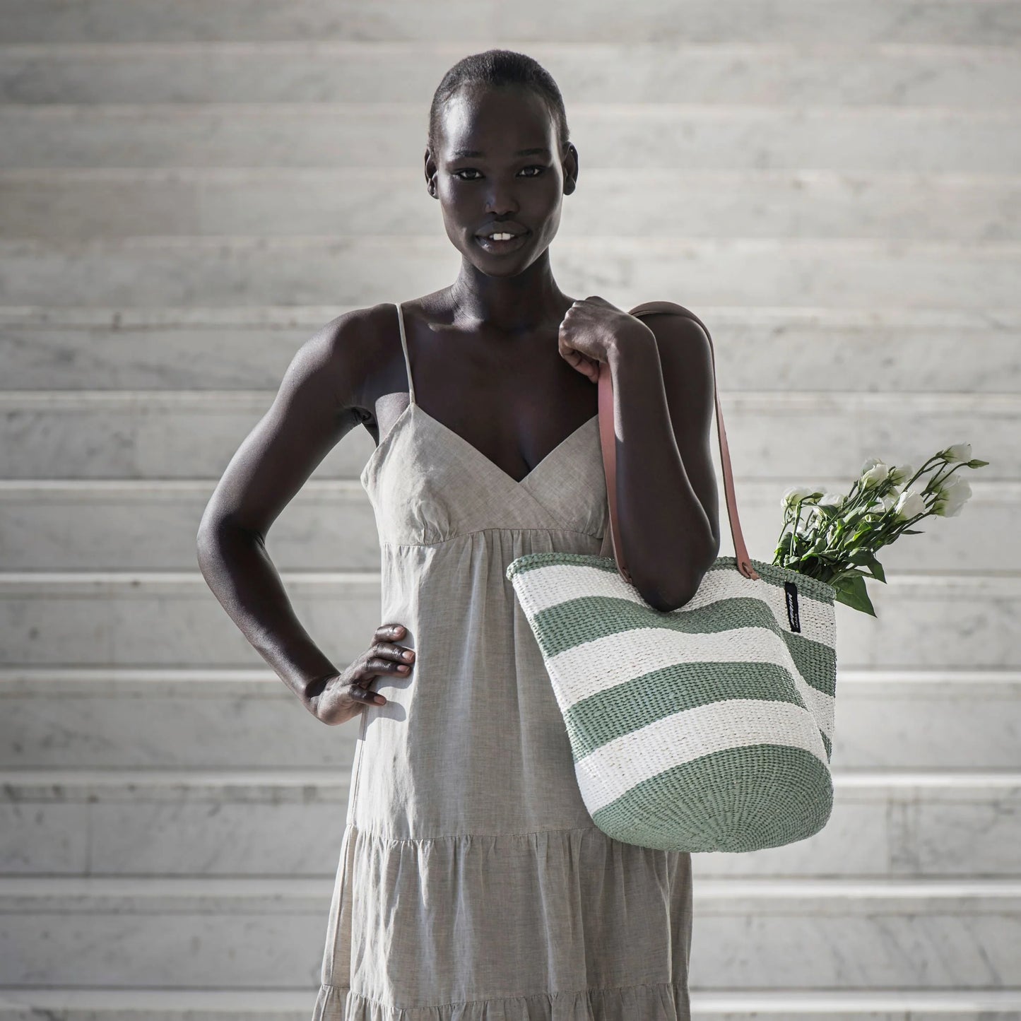 Shopper basket/ Light green stripes