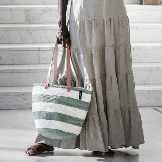 Shopper basket/ Light green stripes