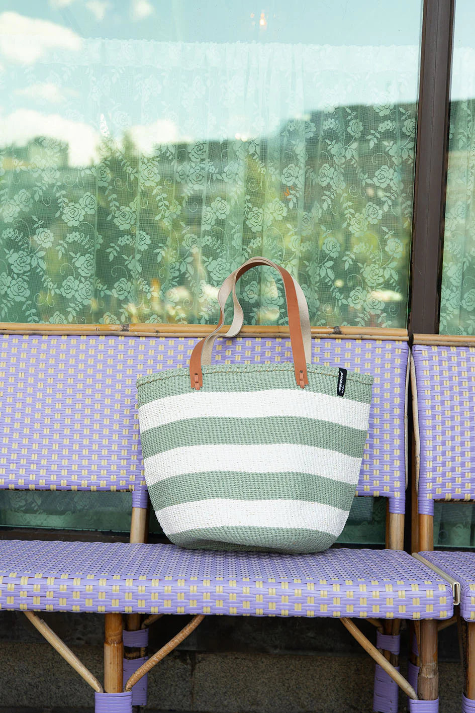 Shopper basket/ Light green stripes