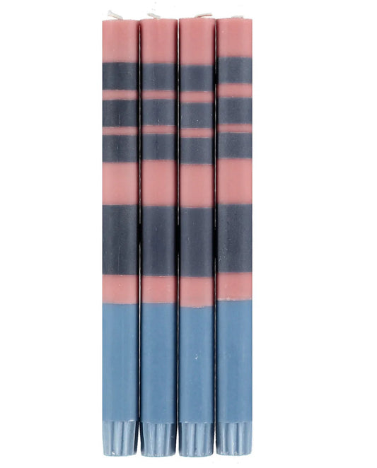 Stripped Eco Dinner Candles, Old Rose, Indigo &Pompadour