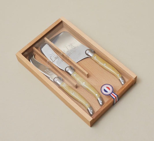French mini cheese utensil set in horn Laguiole