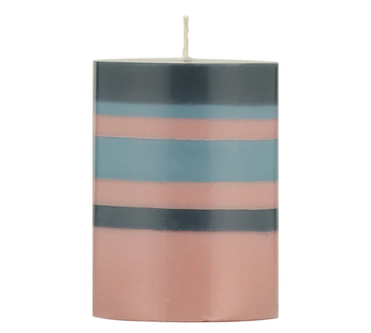 Small Stripped Candle, Old Rose, Indigo & Pompadour
