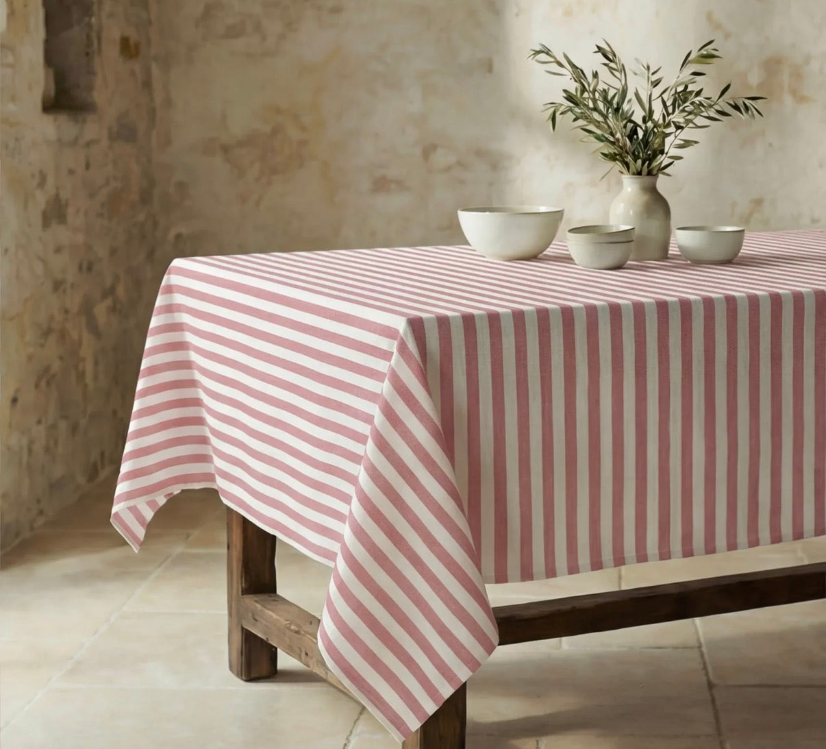 Coated red stripes tablecloth