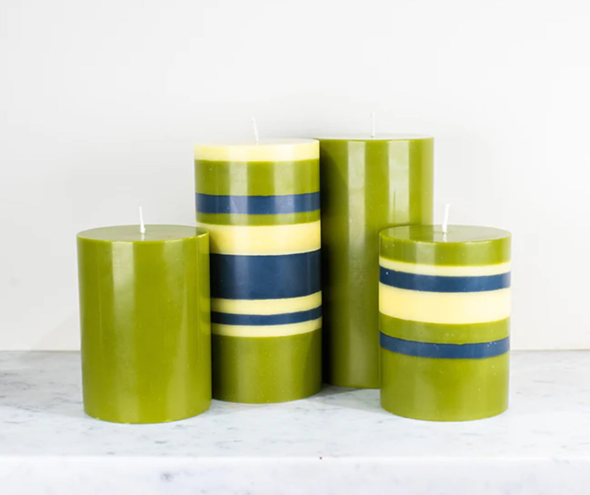 Small Olive, Indigo and Jasmine Eco Pillar Candle