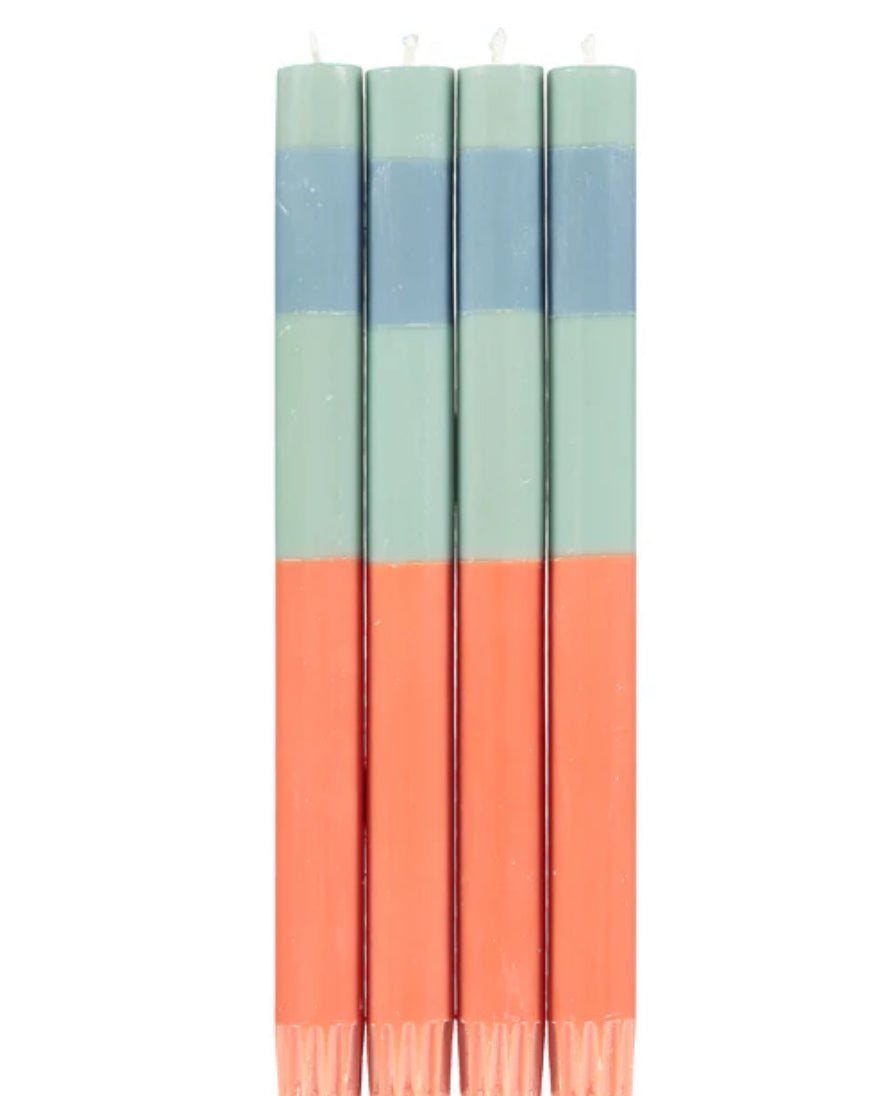 Stripped Eco Dinner Candle, Opaline, Pompadour & Rust
