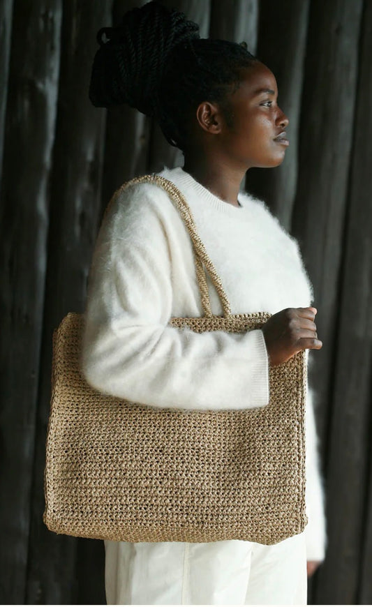 Square tote bag crocheted brown M
