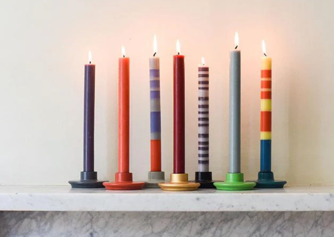 Stripped Eco Dinner Candles, Old Rose, Indigo &Pompadour