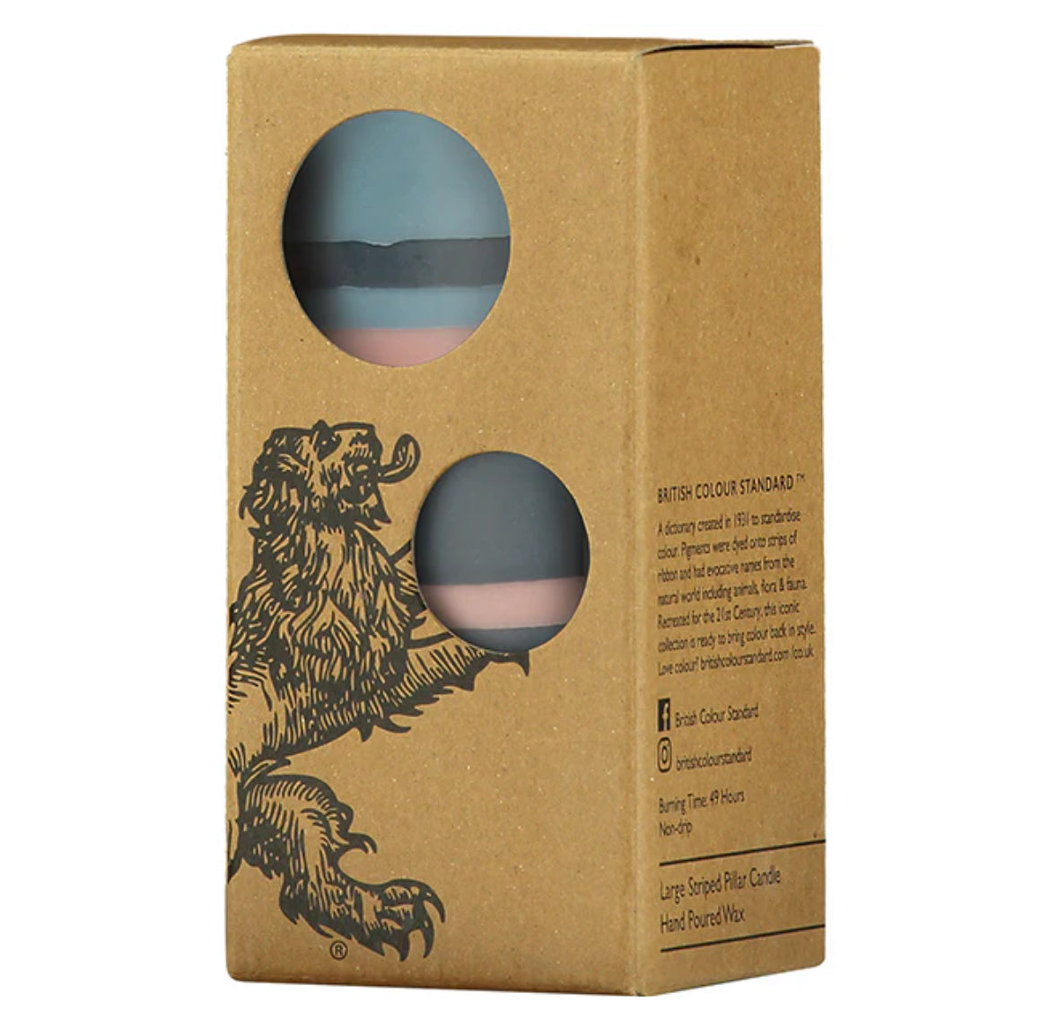 Tall Stripped Candle, Old Rose, Indigo & Pompadour