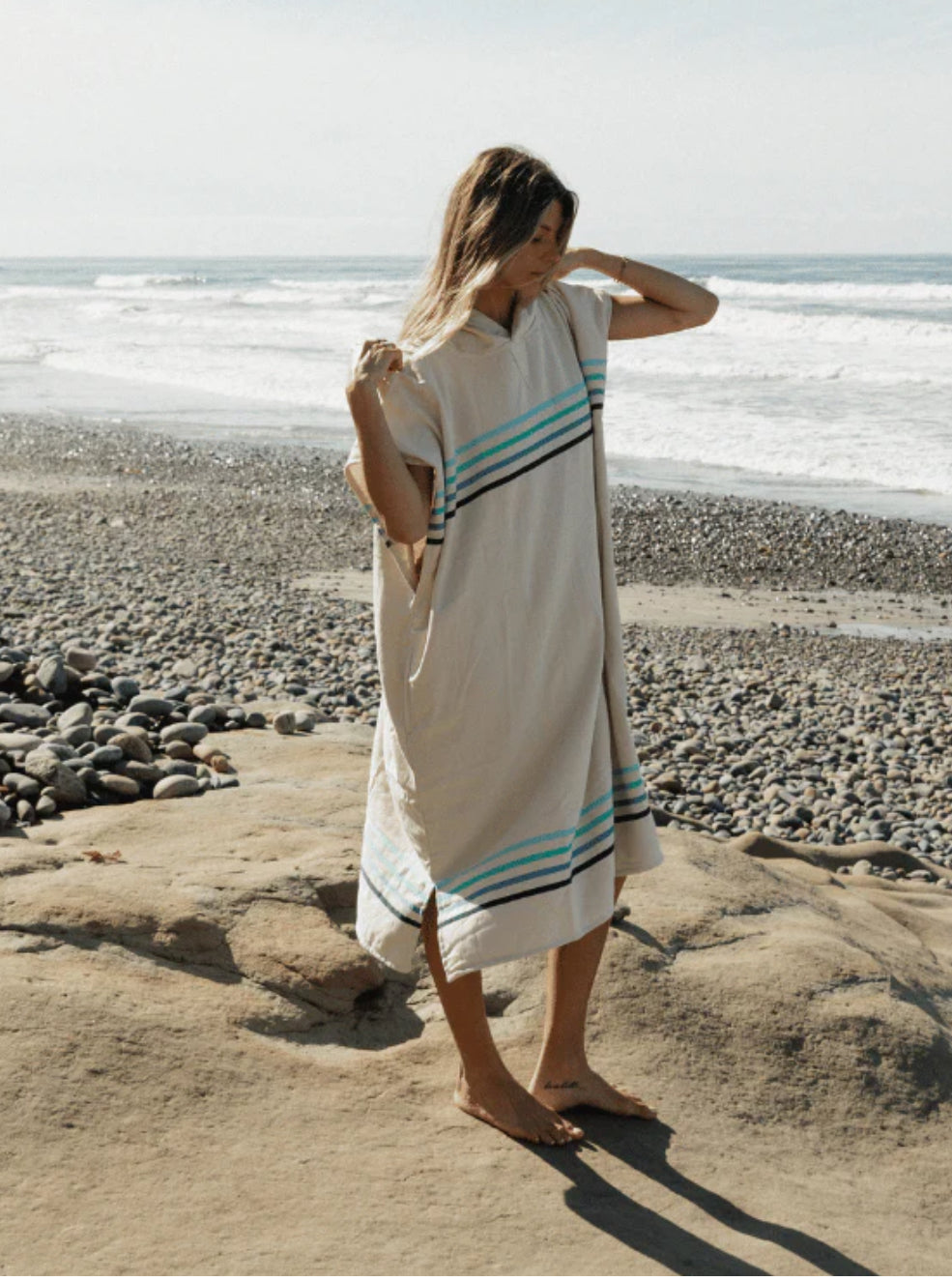 Poncho Acqua Stripe