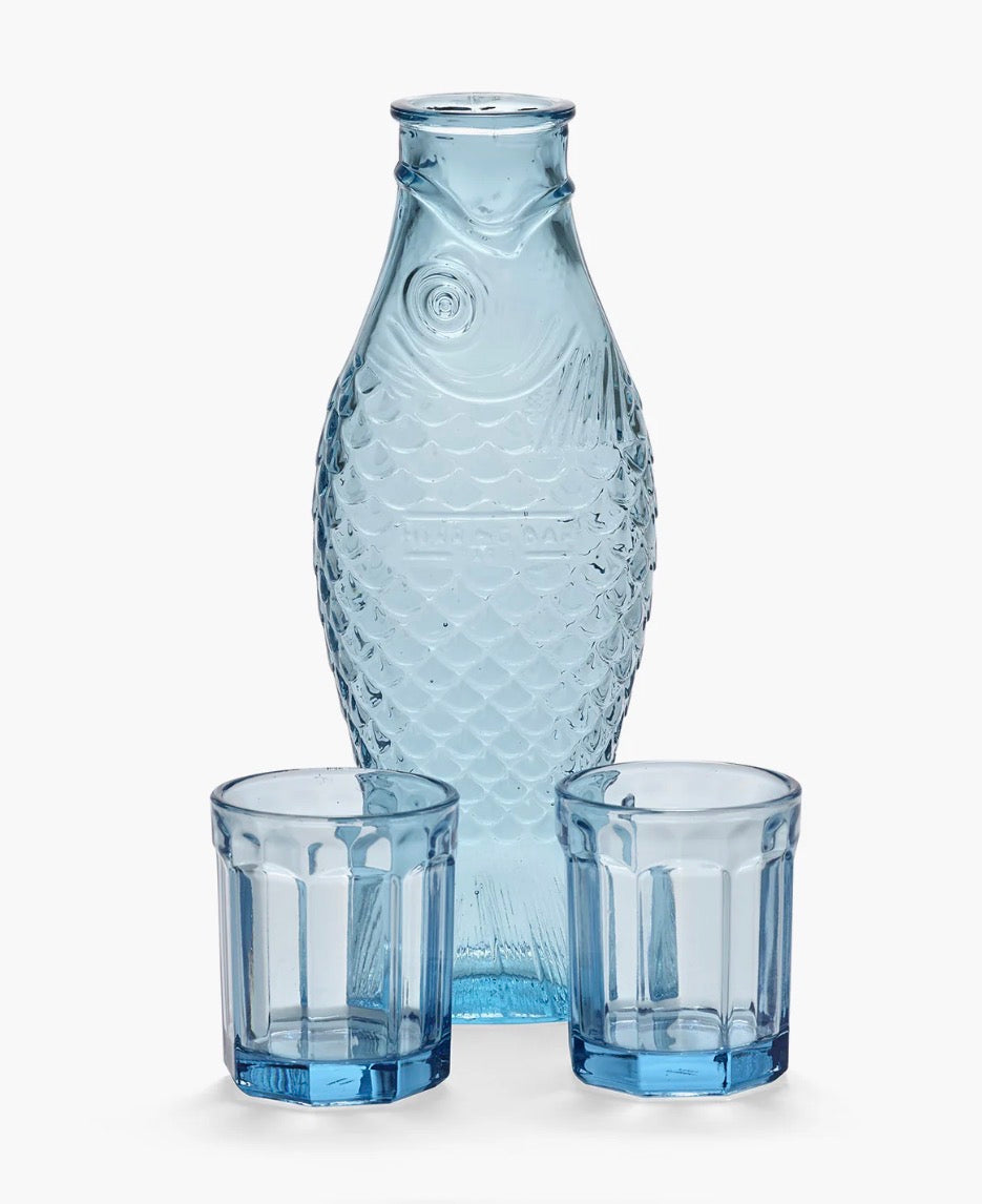 Set caraffe and 2 glasses blue