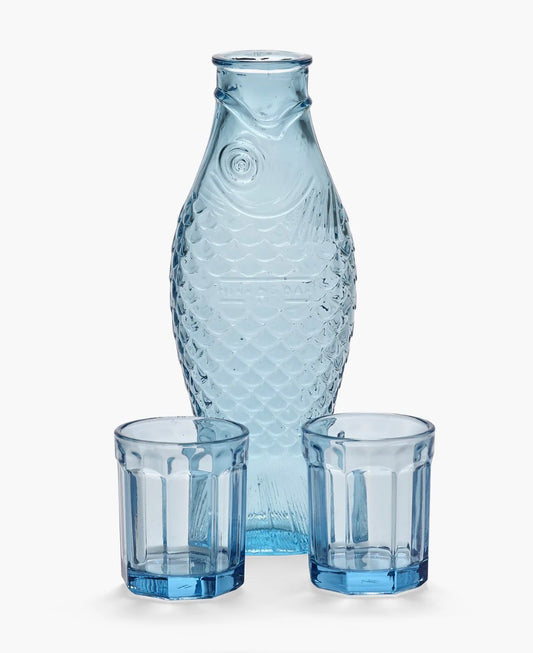 Set caraffe and 2 glasses blue