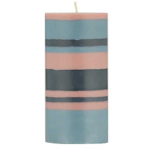 Tall Stripped Candle, Old Rose, Indigo & Pompadour