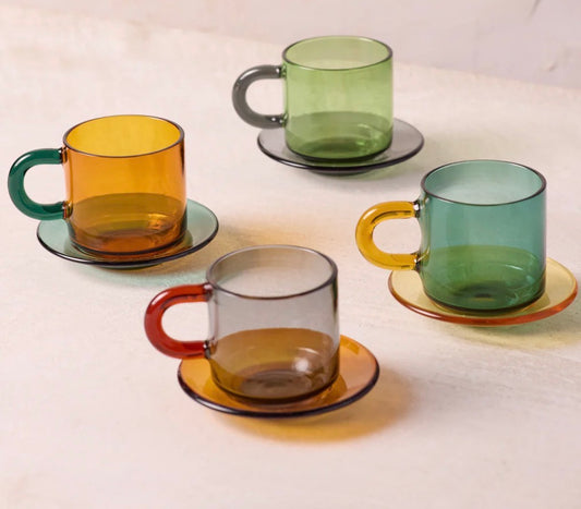 Niko Glass Espresso Cup & Saucer, Set of 4