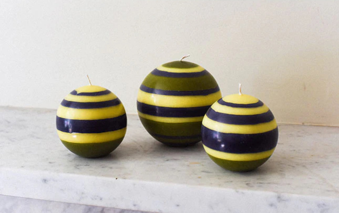 Small stripped Ball candle, Olive, Indigo &Jasmine