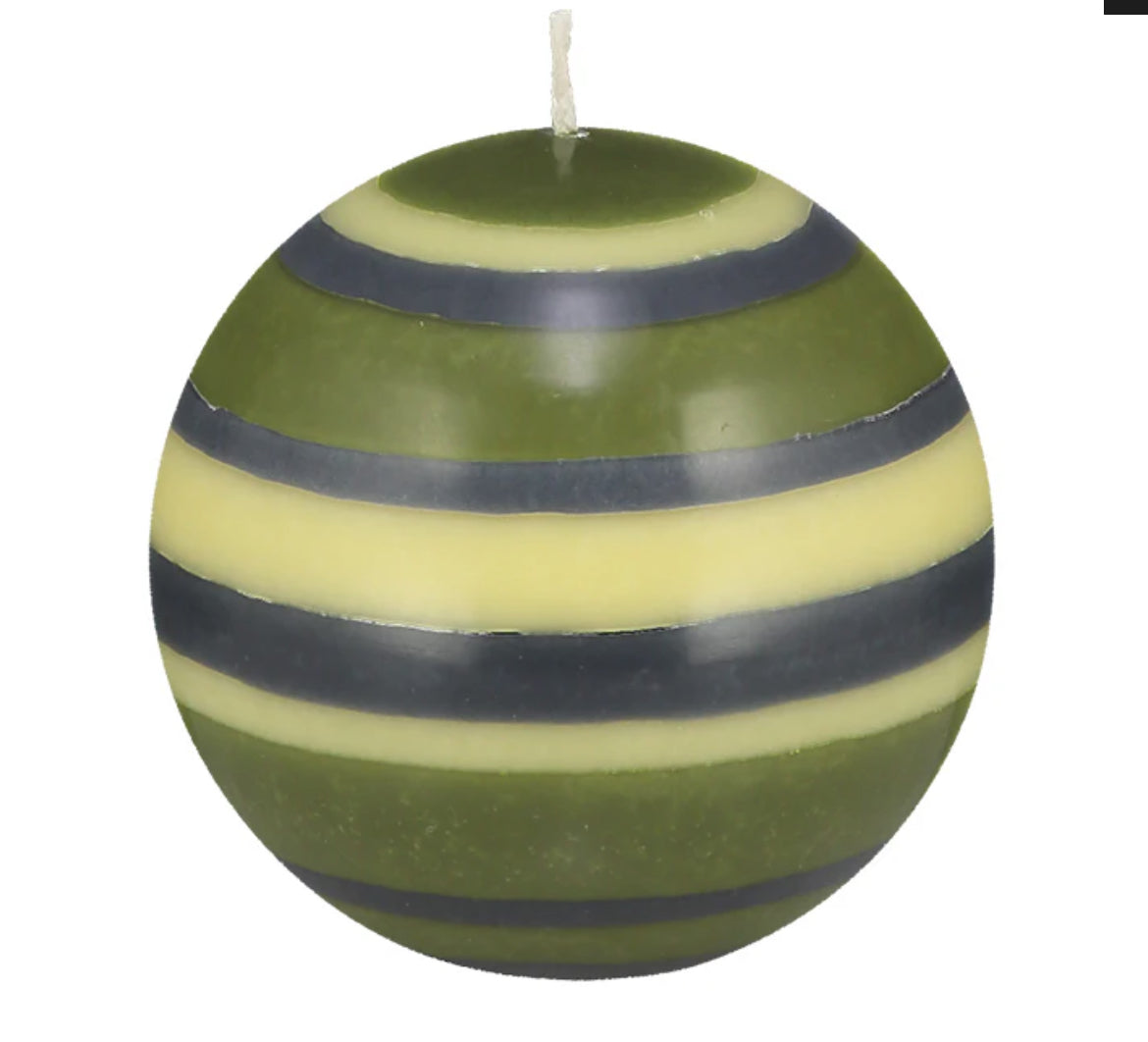 Large stripped Ball candle, Olive, Indigo &Jasmine