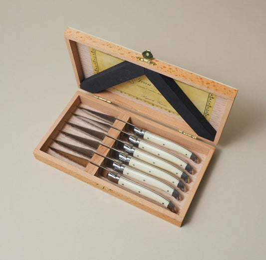 Laguiole 6 Piece Steak Knife Set, Ivory in Wood Presentation Box