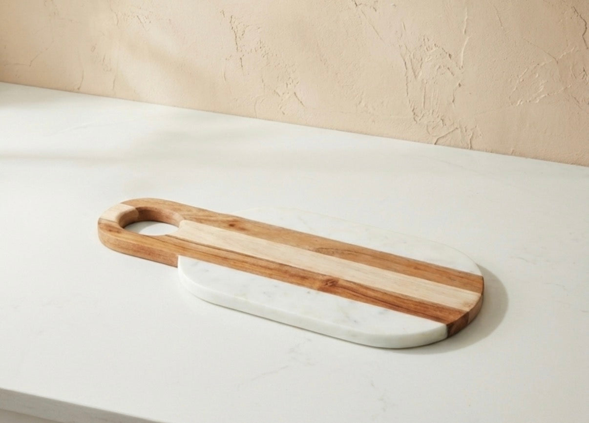 Marble and wood oval board