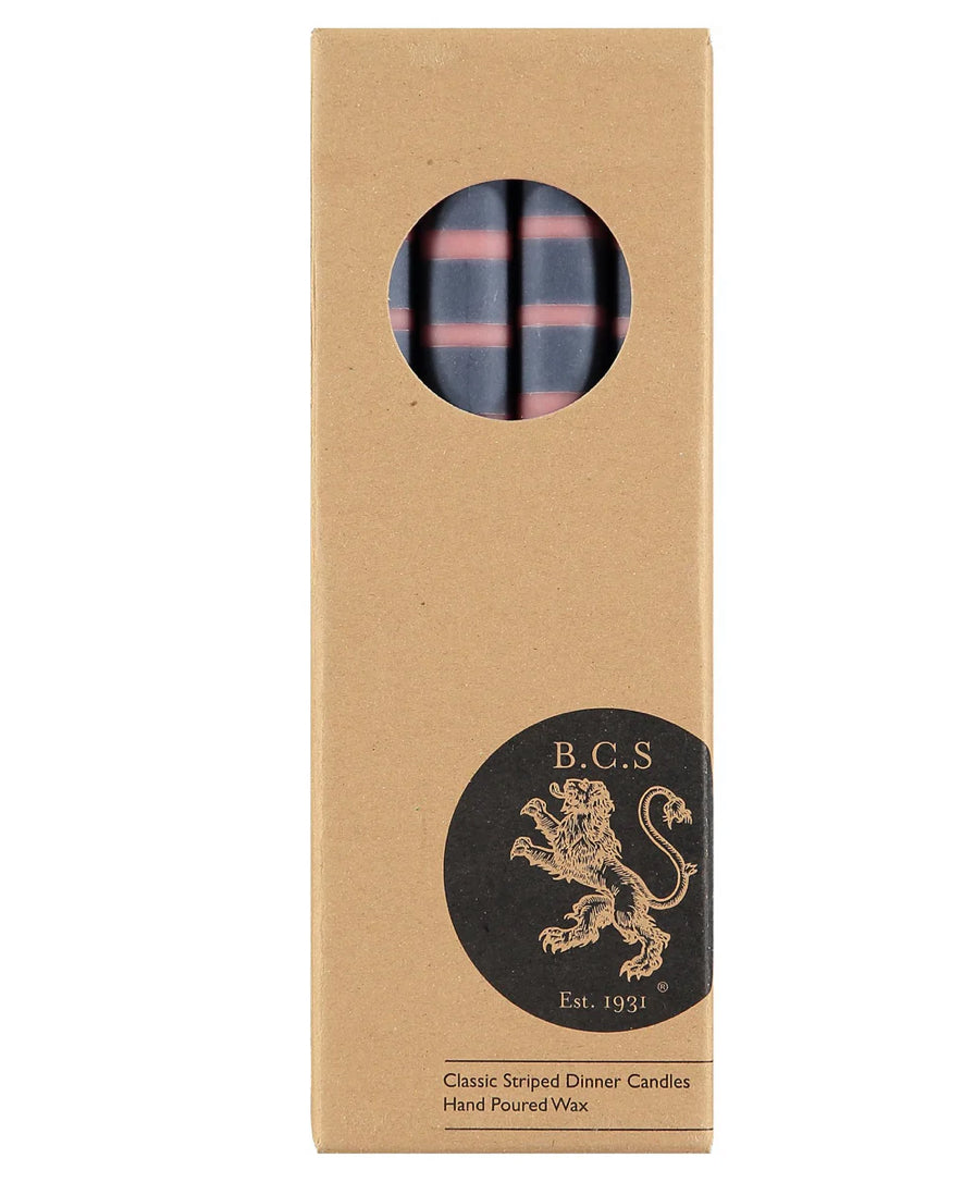 Stripped Eco Dinner Candles, Old Rose, Indigo &Pompadour