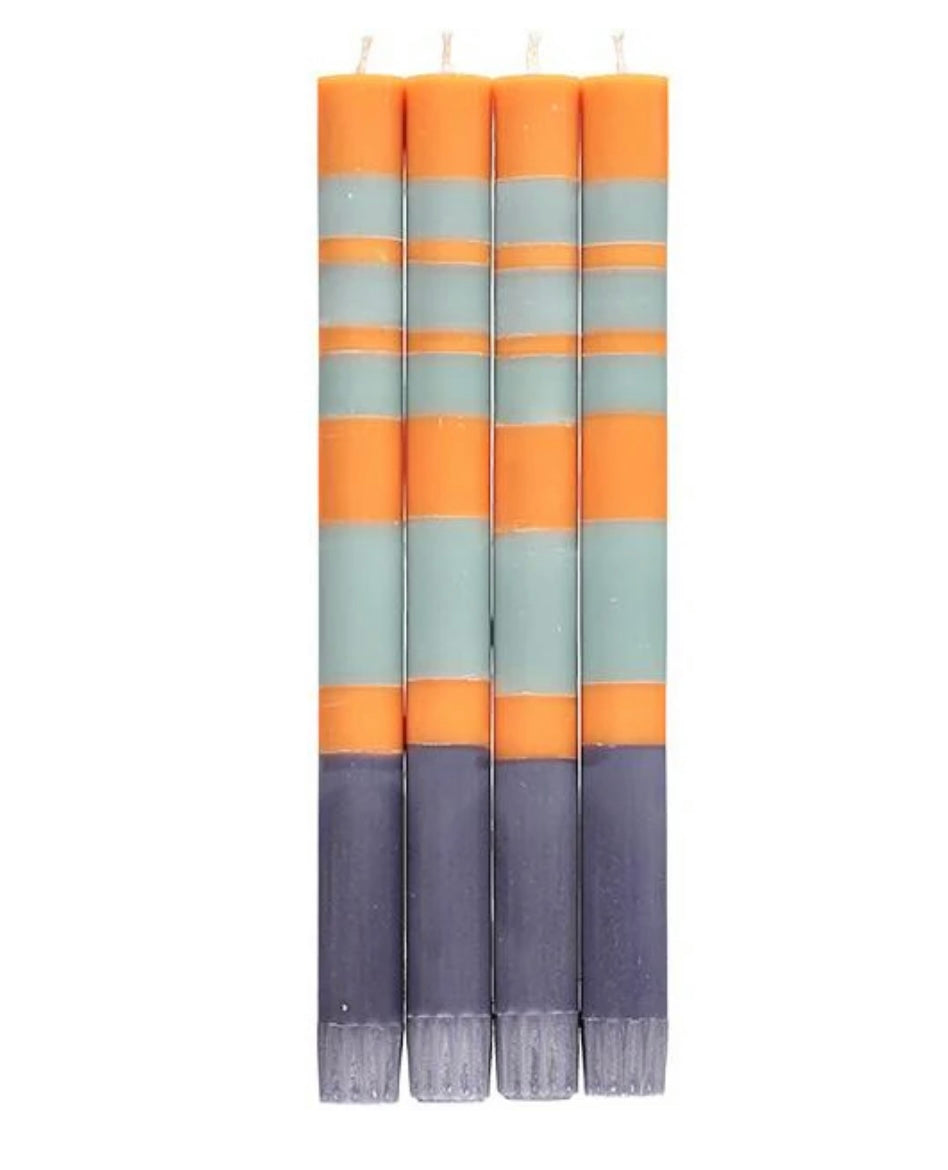 Stripped Eco Dinner Candles, Gunmetal, Opaline &Marigold