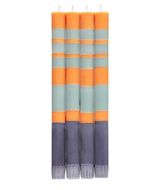 Stripped Eco Dinner Candles, Gunmetal, Opaline &Marigold