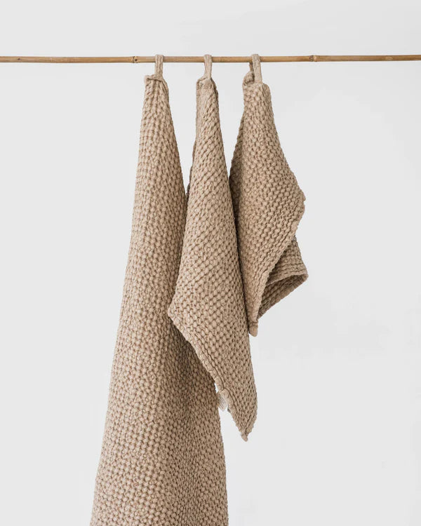 Beige Linen Waffle Towel Set