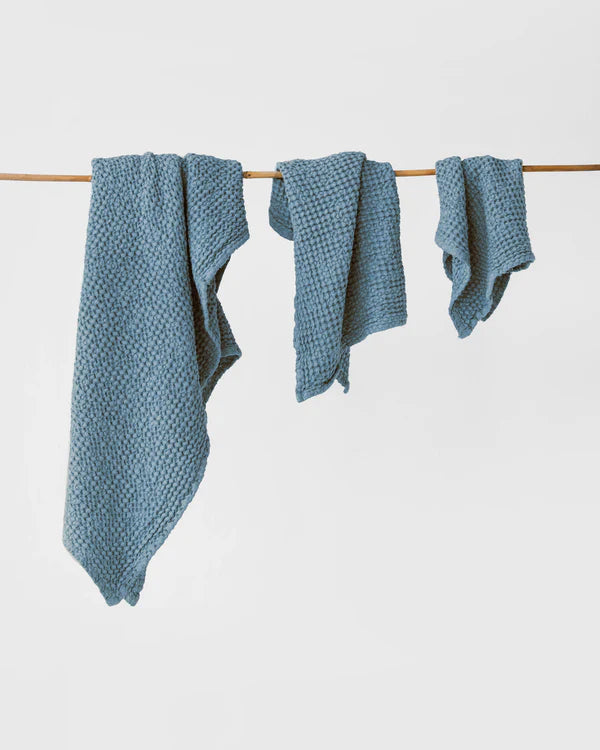 Blue Linen Waffle Towel Set