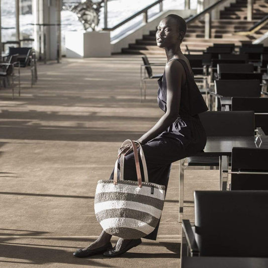 Shopper basket/ warm grey stripes