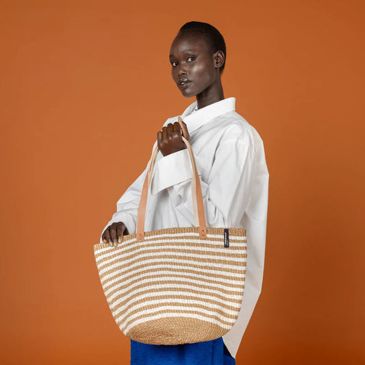 Shopper basket/thin brown stripes