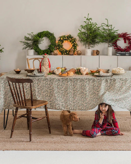 Christmas Linen tablecloth Mistletoe print