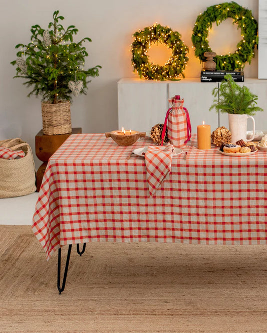 Christmas Linen Tablecloth Red Gingham