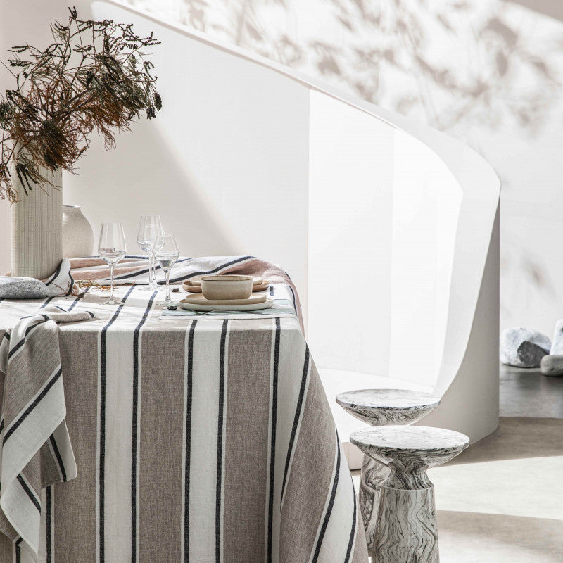 Linen Tablecloth | Thick Stripes Seafoam