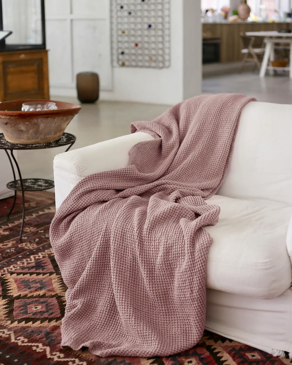 Linen Cotton Waffle Throw