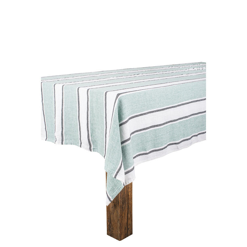 Linen Tablecloth | Thick Stripes Seafoam